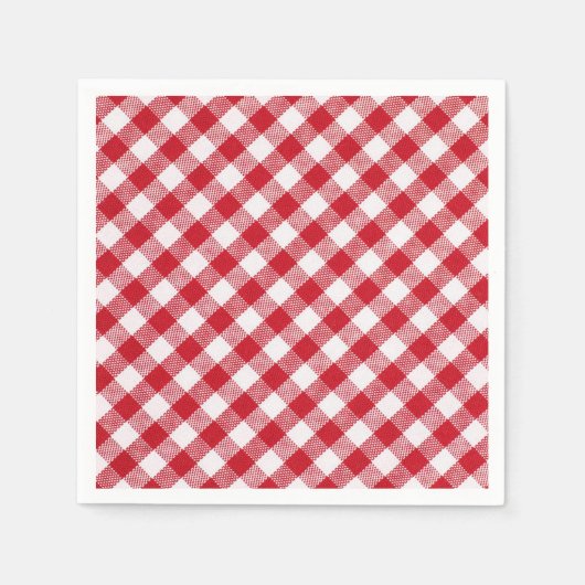 Serviette En Papier Tartan en blanc et rouge (Devant)