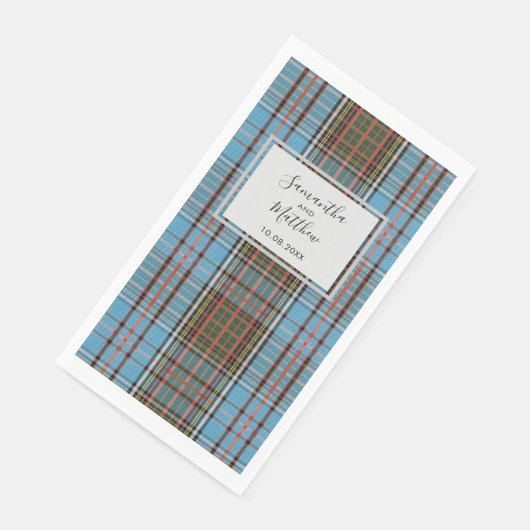Serviette En Papier Tartan Mariage de script rustique plaid (Coin)