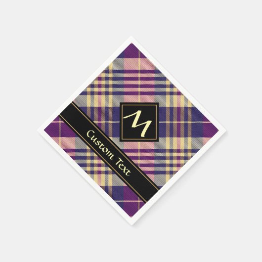 Serviette En Papier Tartan mauve, or et bleu (Coin)