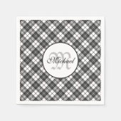 Serviette En Papier Tartan motif Noël noir blanc Monogramme (Devant)