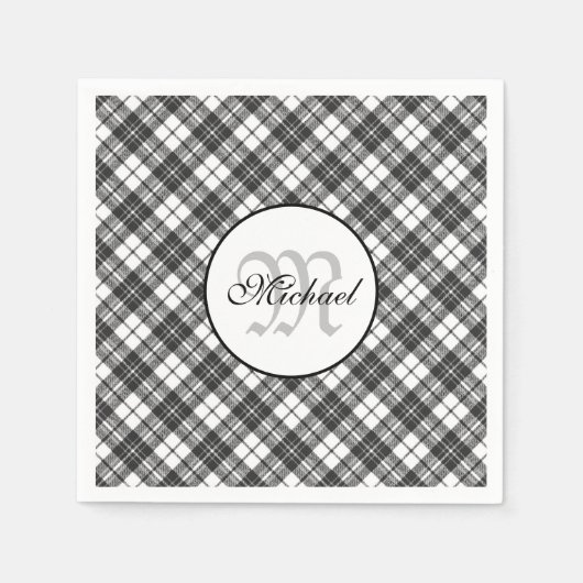 Serviette En Papier Tartan motif Noël noir blanc Monogramme (Devant)