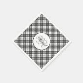 Serviette En Papier Tartan motif Noël noir blanc Monogramme (Coin)