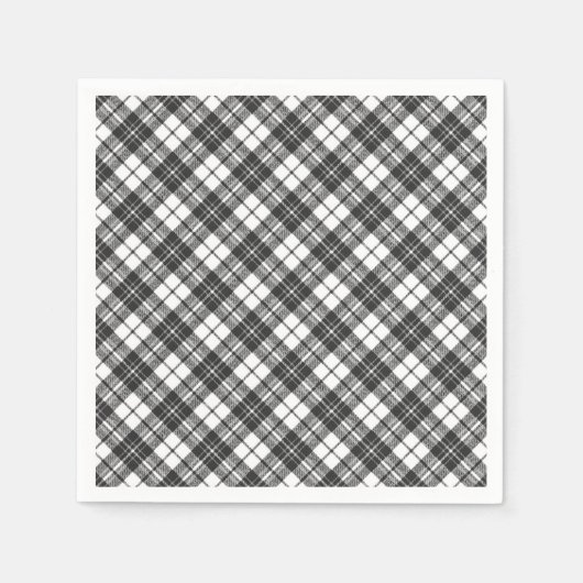 Serviette En Papier Tartan motif vacances Noël noir blanc (Devant)