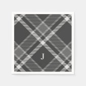 Serviette En Papier Tartan noir et gris rustique avec monogramme (Devant)