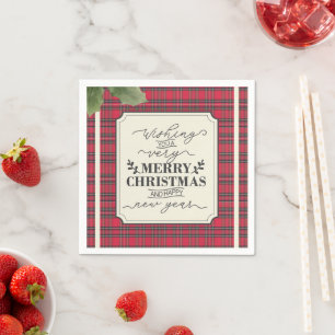 Serviette En Papier Tartan Nom de Joyeux Noël et Bonne Année