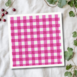 Serviette En Papier Tartan Pailleté Rose Élégant sur Fond Blanc