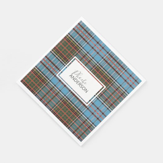 Serviette En Papier Tartan Plaid Check Nom personnalisé Elegant Anders (Coin)