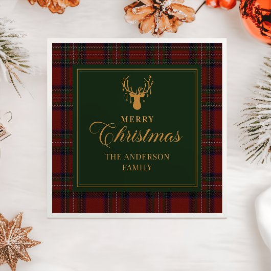 Serviette En Papier Tartan Plaid Merry Christmas Family Napkins