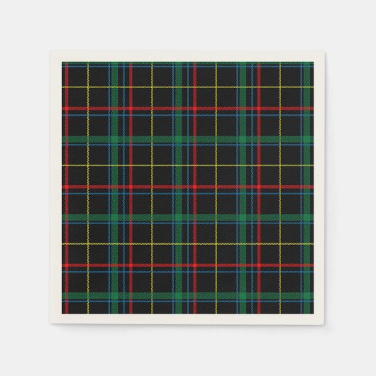 Serviette En Papier Tartan Plaid Motif, Vert, (Devant)