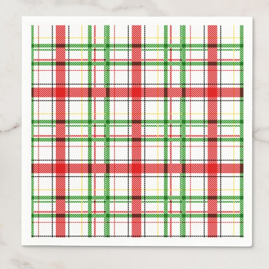 Serviette En Papier Tartan plat de Noël - Blanc
