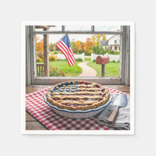 Serviette En Papier Tarte aux cerises du 4 juillet avec drapeau améric