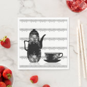 Serviette En Papier Tasse café thé noir blanc illustration rétro (En situation)