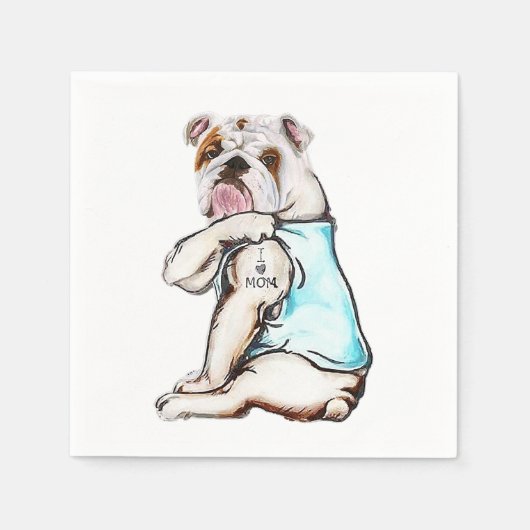 Serviette En Papier tatatouage de chien bulldog j'aime maman amoureux (Devant)