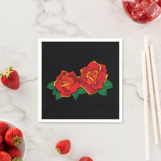 Serviette En Papier Tatouage aux roses rouges (En situation)