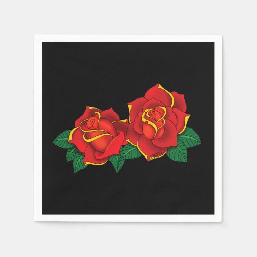 Serviette En Papier Tatouage aux roses rouges (Devant)