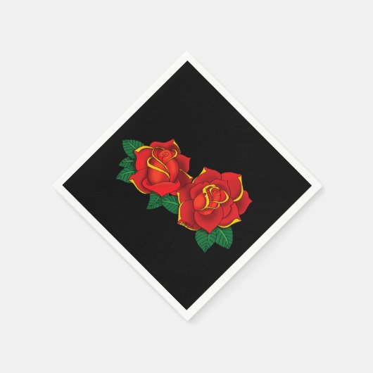 Serviette En Papier Tatouage aux roses rouges (Coin)