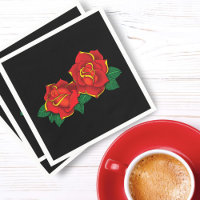Tatouage de roses traditionnelles rouges gras noir