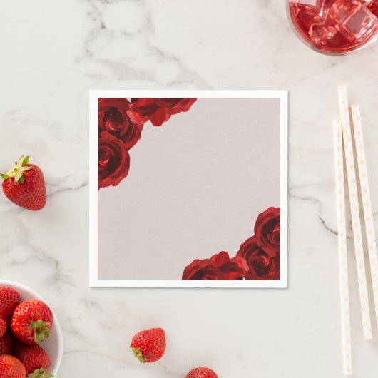 Serviette En Papier Taupe Bleu Rouge Aquarelle Rose Mariage moderne (En situation)