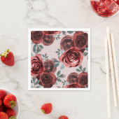 Serviette En Papier Taupe Bourgogne Aquarelle Rose Mariage verte (En situation)