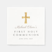 Serviette En Papier Taupe Cross Religieux Garçon Première Communion Sa (Devant)