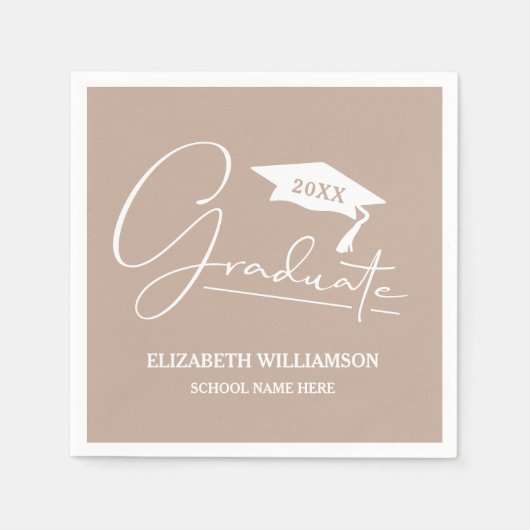 Serviette En Papier Taupe de fin d'études de script blanc (Devant)