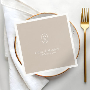 Serviette En Papier Taupe Doux Mariage Chic Moderne Monogramme Maria