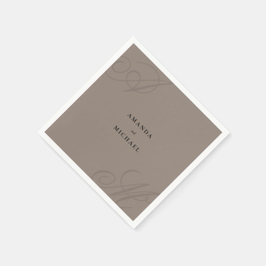 Serviette En Papier Taupe Moderne Élégant Monogramme Mariage (Coin)