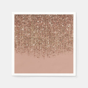 Serviette En Papier Taupe Rose & Bronze Or Paillettes Glam Party