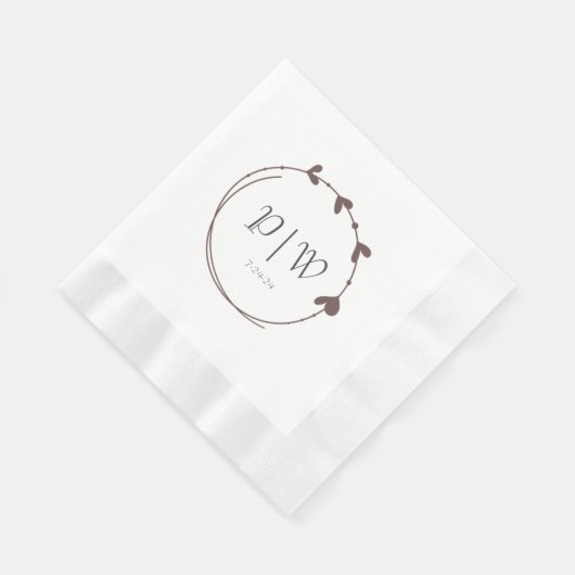 Serviette En Papier Taupe simple Mariage de couronne cardiaque (Coin)