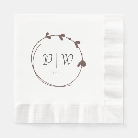 Serviette En Papier Taupe simple Mariage de couronne cardiaque (Devant)