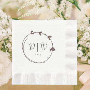 Serviette En Papier Taupe simple Monogramme Mariage de couronne cardia