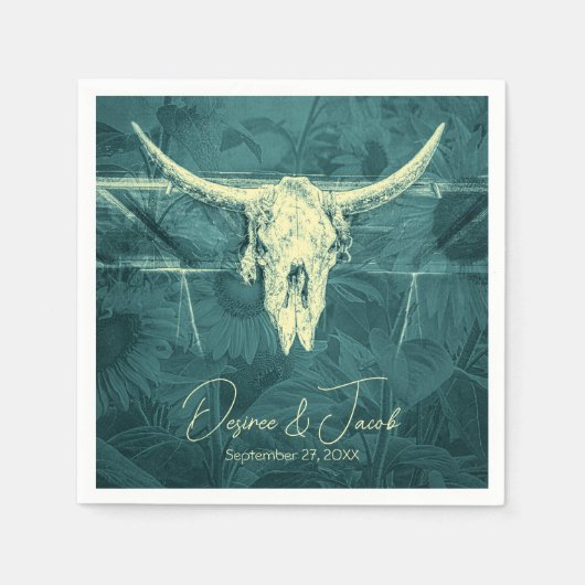 Serviette En Papier Taureau Turquoise foncé rustique de l'Ouest (Devant)