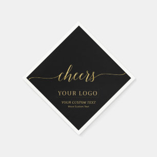 Serviette En Papier Tchin-Tchin   Logo d'entreprise Or & Noir Texte pe
