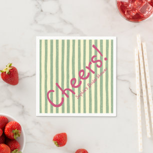 Serviette En Papier Tchin Tchin Vert Sauge Rayé Fête de Mariage Amusan
