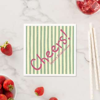Serviette En Papier Tchin Tchin Vert Sauge Rayé Fête de Mariage Amusan