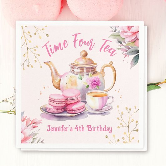 Serviette En Papier Tea 4e anniversaire Pink Girl Tea Party