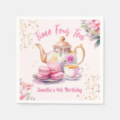 Serviette En Papier Tea 4e anniversaire Pink Girl Tea Party (Devant)