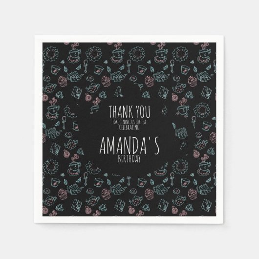 Serviette En Papier Tea Party Anniversaire Doodle Arrière - plan (Devant)