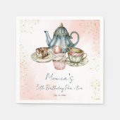 Serviette En Papier Tea party bleu rose anniversaire personnalisé (Devant)