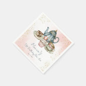 Serviette En Papier Tea party bleu rose anniversaire personnalisé (Coin)