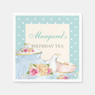 Serviette En Papier Tea Party d'anniversaire Polka point personnalisé