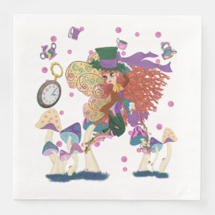 Serviette En Papier Tea Party Fairy, Vintage Watch et champignons