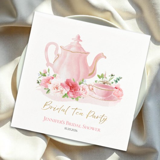 Serviette En Papier Tea Party | Fête des mariées rose dorée