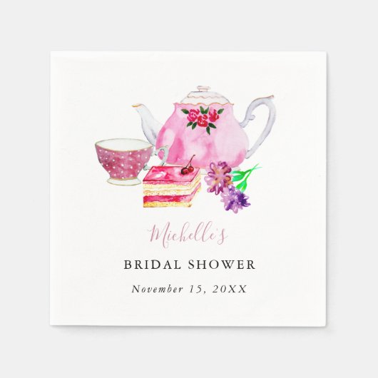 Serviette En Papier Tea Party Fête des mariées Teapot Dusty Rose rose (Devant)