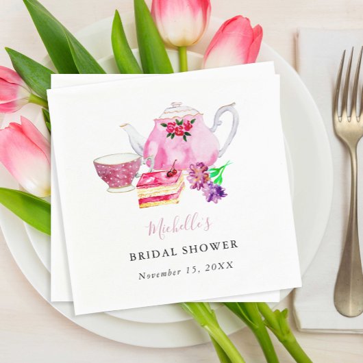 Serviette En Papier Tea Party Fête des mariées Teapot Dusty Rose rose