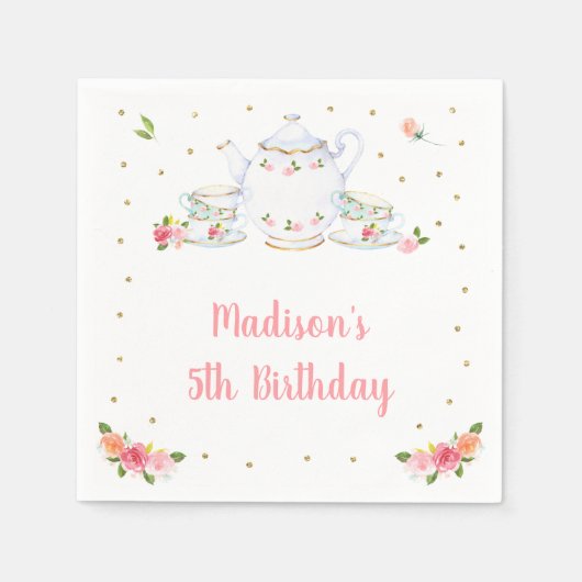 Serviette En Papier Tea Party or rose Floral Anniversaire (Devant)
