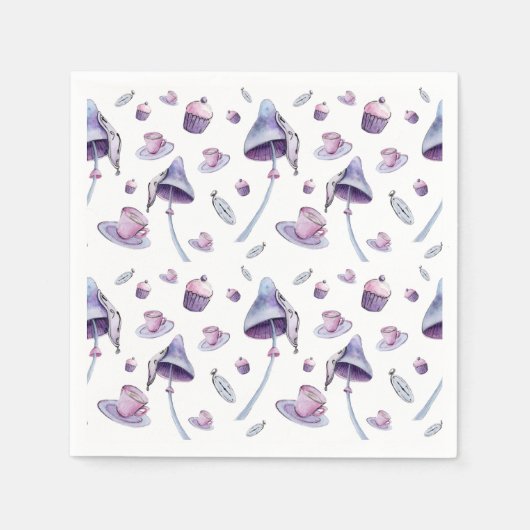 Serviette En Papier Tea party rose et bleu aquarelle (Devant)