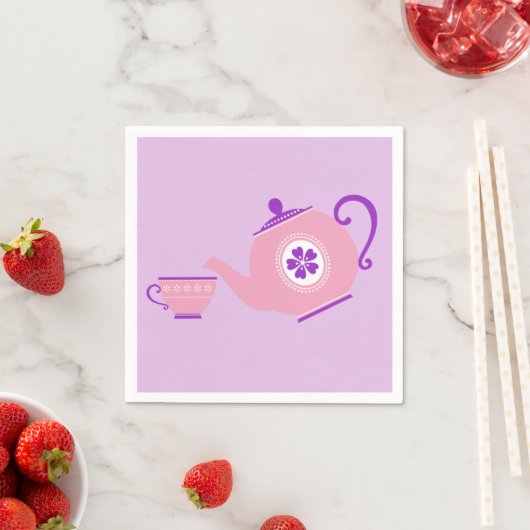 Serviette En Papier Tea party rose + violet (En situation)