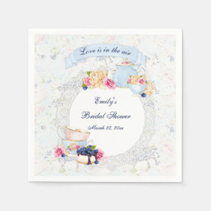 Serviette En Papier Tea Party Teapot bleu Blanc Rose dentelle