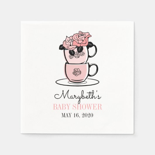 Serviette En Papier Tea Teacup & Fleurs Papier Baby shower Napkin (Devant)